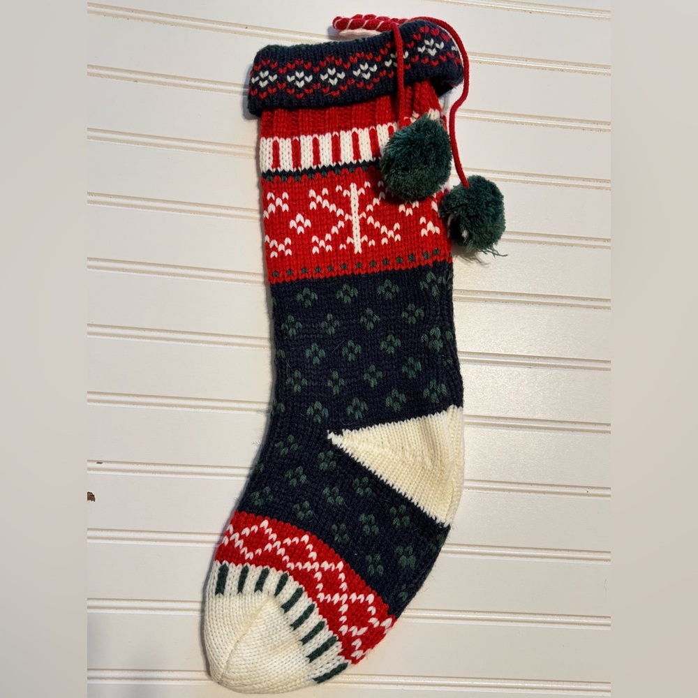 Festive Knit Holiday Stocking - Red, Green, and Cream